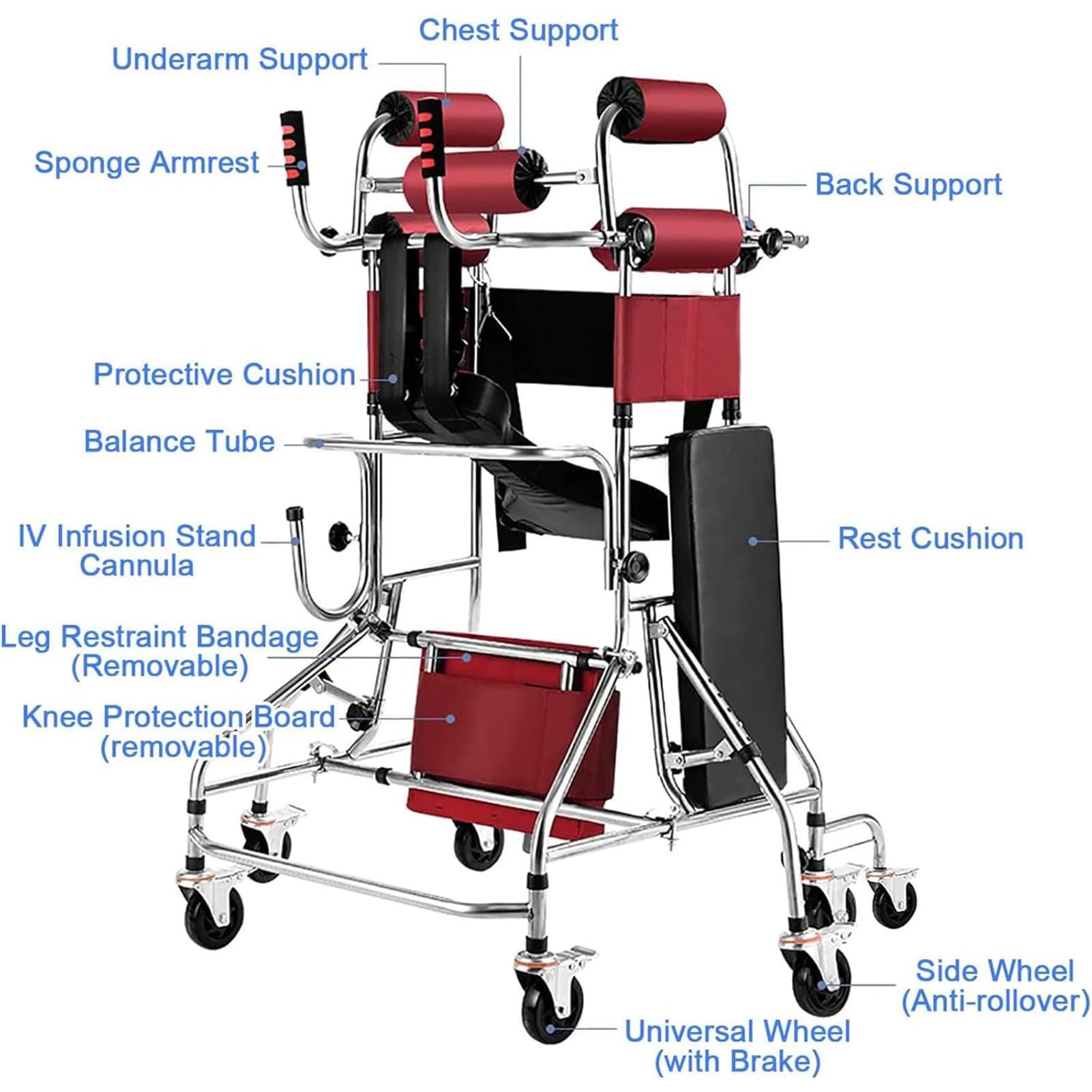 Andador para niños con parálisis cerebral Andador para personas mayores Andador para personas con discapacidad con freno de mano Rehabilitación de hemiplejia de pie Capacidad de carga 220 kg