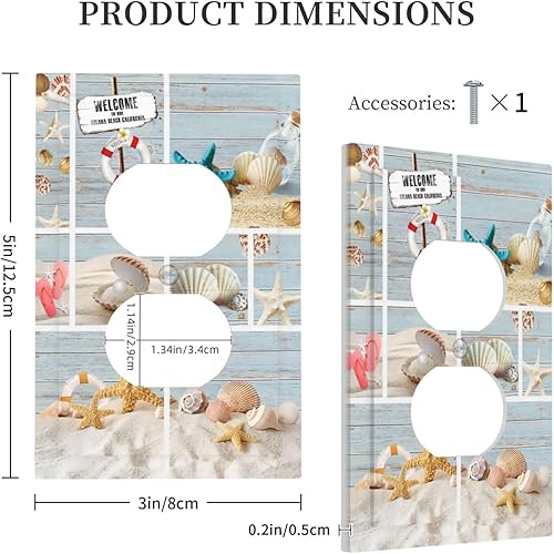 Vista 851 de Cubiertas decorativas de salida de estrella de mar playera, tablero de madera azul de concha de mar de 1 banda, decoración individual GFCI, placa