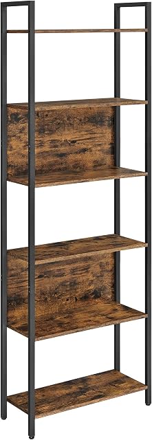 VASAGLE Bookcase, Shelving Unit with 6 Shelves, Bookshelf, Steel Structure, for Living Room, Hallway, Office, Industrial Style, Rustic Brown and Black LLS113B01