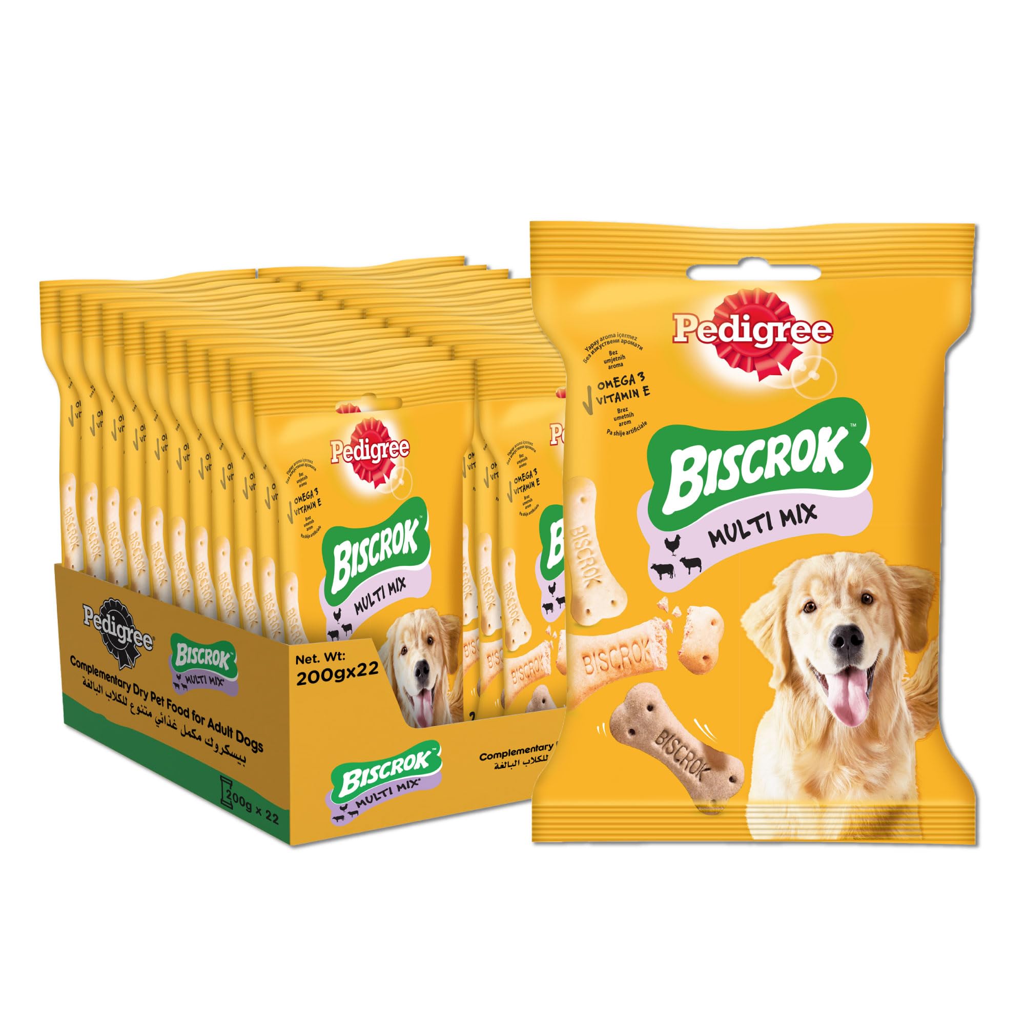 Pedigree Dog Treats, Biscrok Multi Mix Dog Treat with Chicken, Beef, and Lamb Flavour, Pack of 22x200g, Bowls of Goodness, Treats for Dogs Developed by Veterinarians