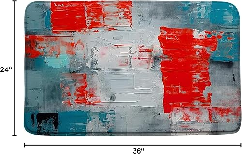 Miniatura 9 de Tapete de baño turquesa, gris y naranja, azul quemado, verde azulado, naranja y gris, pintura abstracta de pinceladas, arte moderno, decoración de