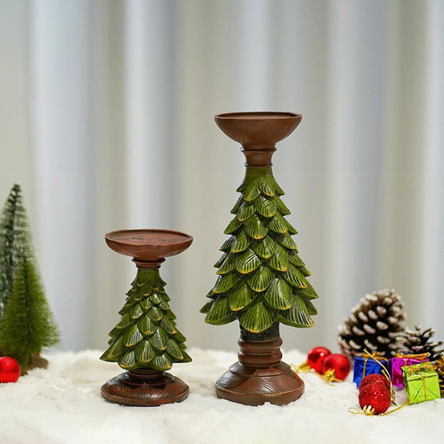 Christmas Tree Candle Holder Set of 3, Handmade Festive Decor for Christmas Gatherings, Birthday Parties & Wedding Tables, Stylish Resin Home Accents for Holiday & Daily Use,Green