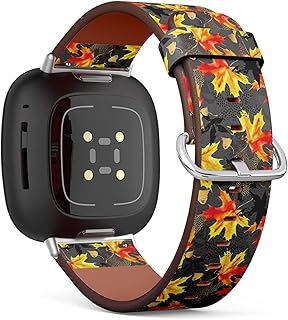 CJBROES Replacement Leather Watch Band, Compatible with Fitbit Versa 3 and Fitbit Sense of Wristband Bracelet Accessory - Autumn Leaves Watercolour