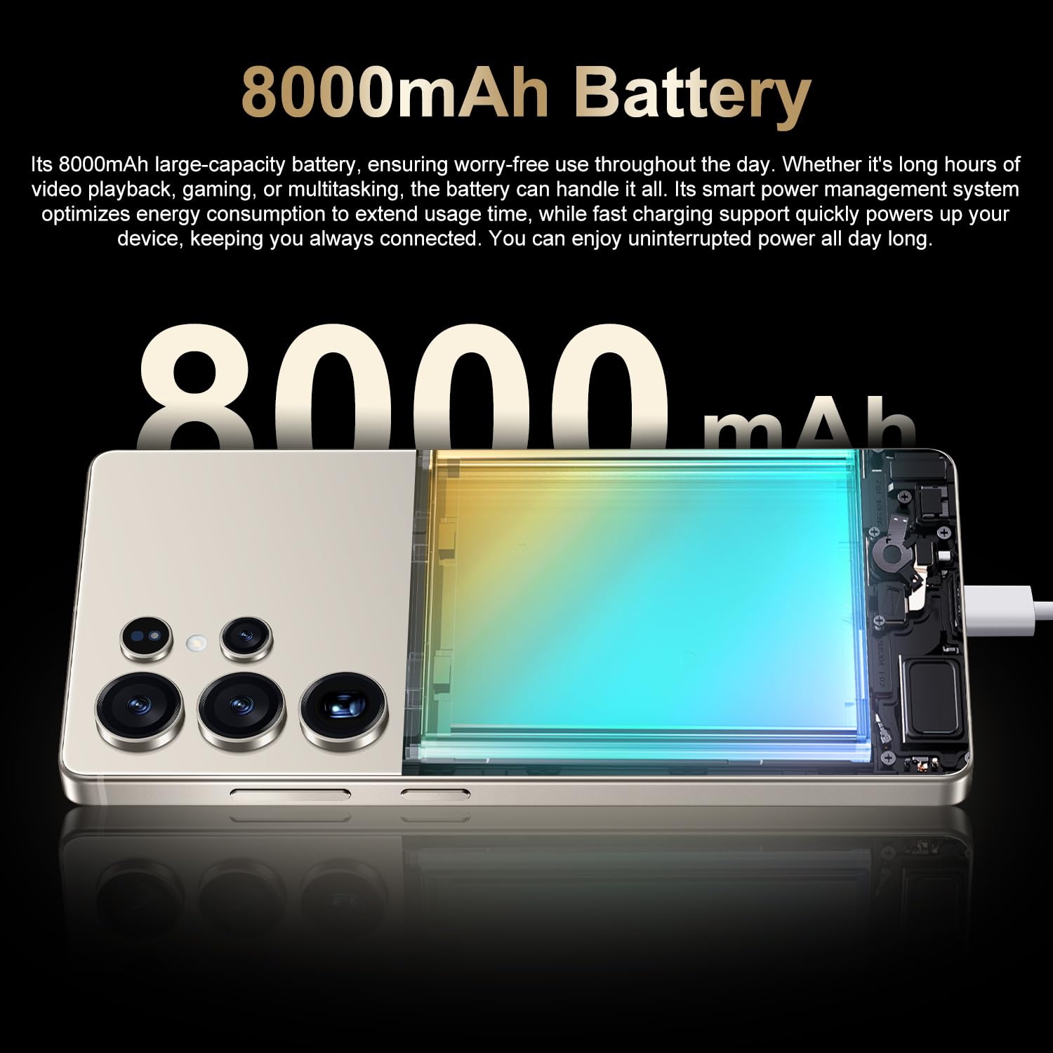Smartphone S25 Ultra Pro 5G – 16 GB di RAM 1 TB di ROM | 7,3" HD AMOLED 144Hz | 108 MP principale 72 MP ultra-grandangolare | Snapdragon 8 Gen 3 | 8000 mAh | Android 14 | Sbloccato,Desert Gold-1TB