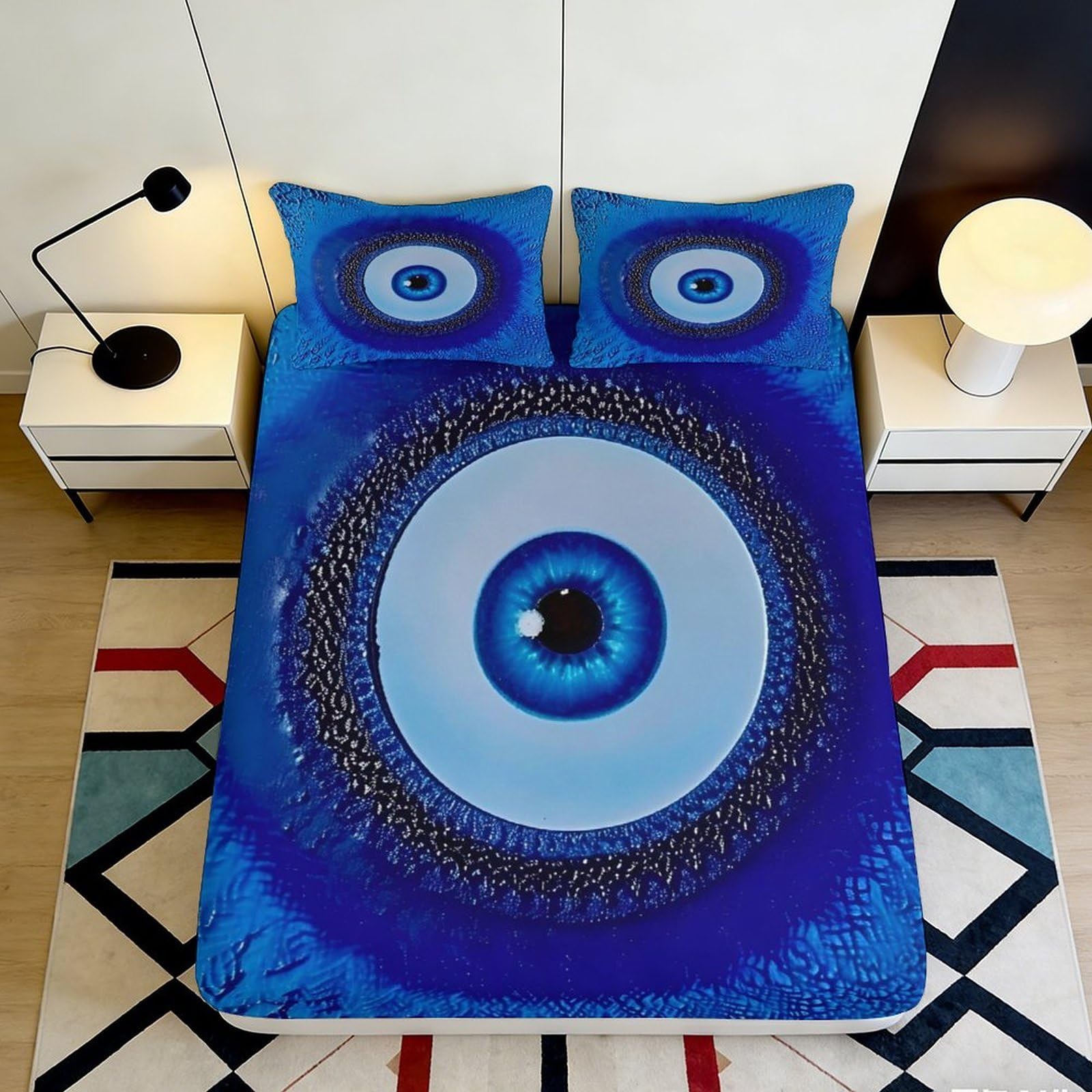 Pnayamiorkfel Style-8 3D Printed Evil Eye Blue Fitted Sheet Microfiber Non Slip Protection Decor For Bedroom Guestroom Bed Cover 90X200x25cm