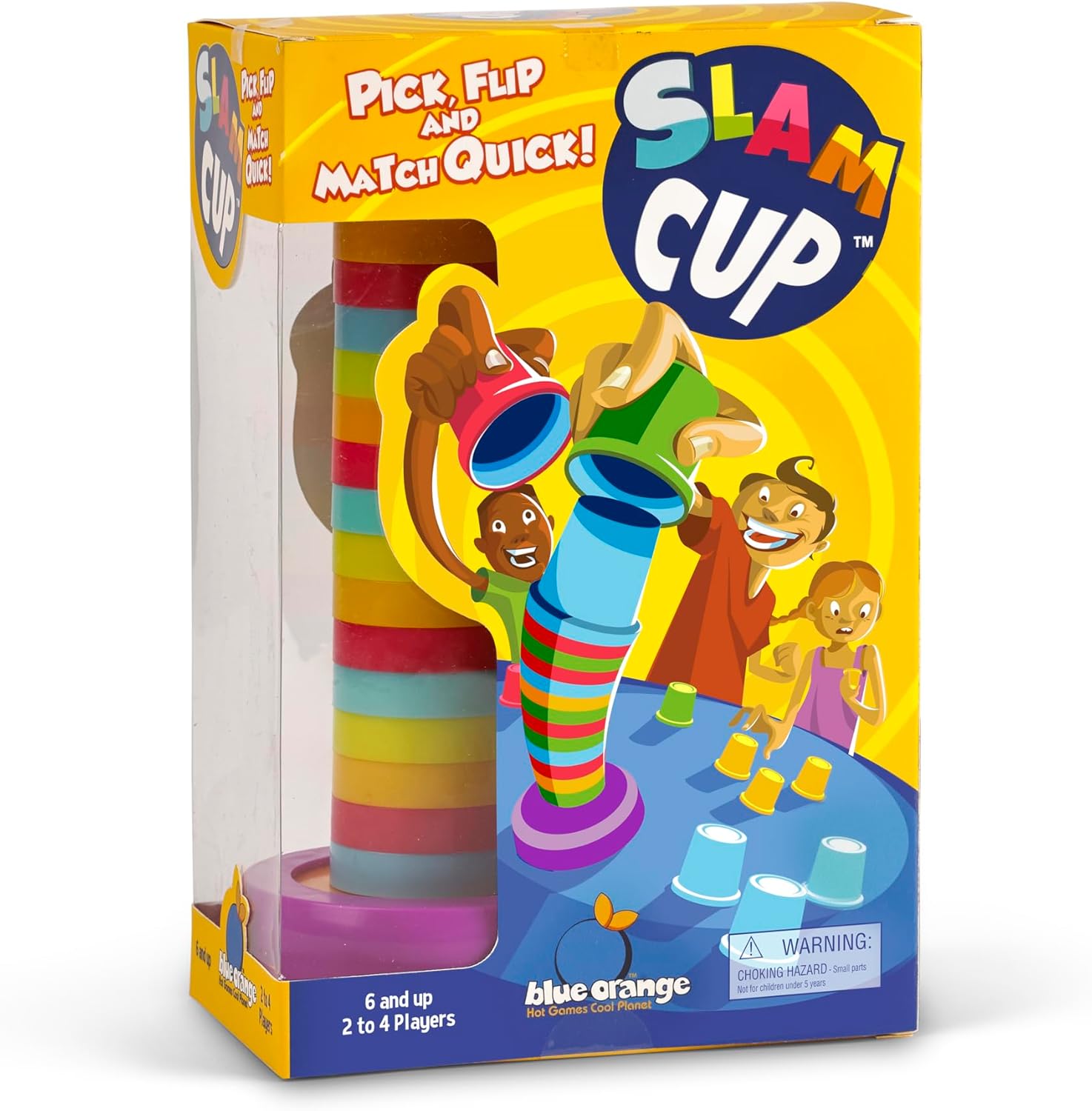Slam Cup, Speed and Color Matching Cups Kids and Family Game by Blue Orange Games for 2 to 4 Players. Recommended for ages 6 & up