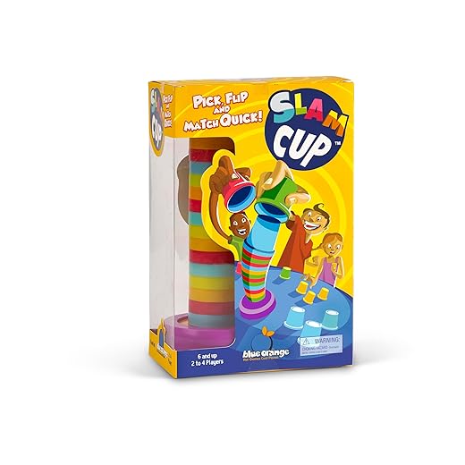 Slam Cup, Speed and Color Matching Cups Kids and Family Game by Blue Orange Games for 2 to 4 Players. Recommended for ages 6 & up