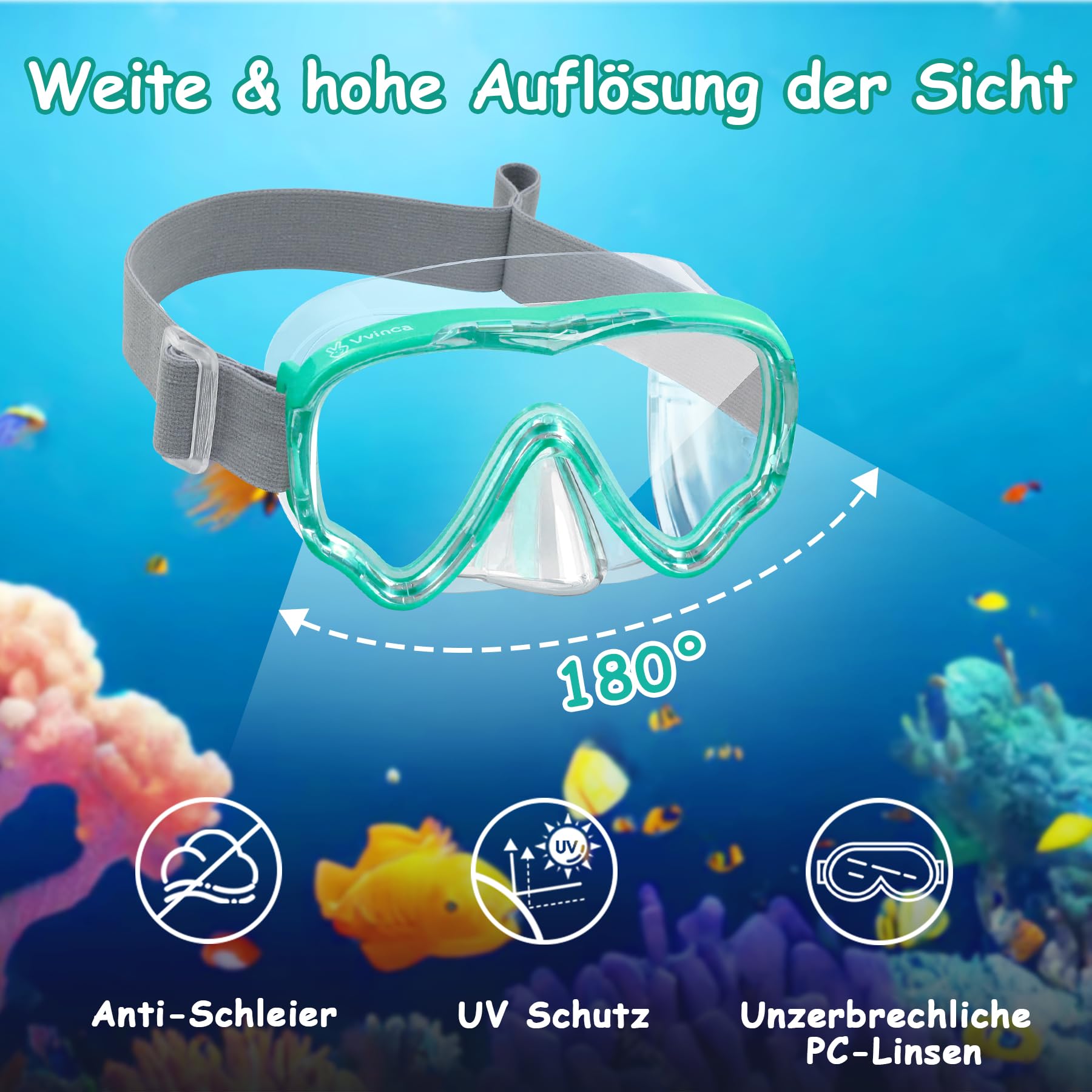 Vvinca Schnorchelset Kinder ab 4-14 Jahre Taucherbrille mit Schnorchel Tauchset Mädchen Jungs 180°Anti-Fog Anti-Leck Verstellbare Elastische Schwimmbrille Schnorchelmaske Dry Schnorchel Rosa
