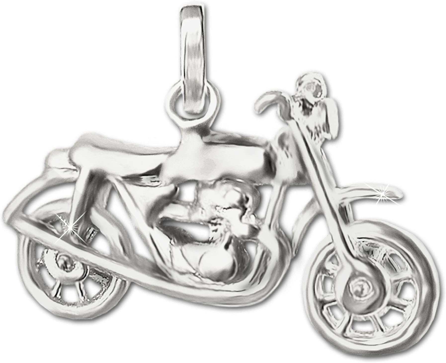 Clever Schmuck silver pendant 3D oldtimer motorbike 24 x 14 mm, glossy with movable front wheel of sterling silver in a case