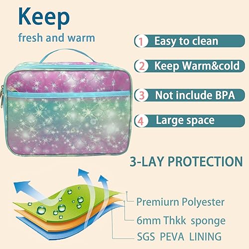 Miniatura 3 de Kulle Lonchera aislada, lonchera para niños y niñas, bolsa suave duradera y bolsa de almuerzo congelable, bolsa de almuerzo reutilizable para niños,