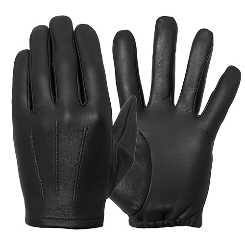 Tough Gloves Elite Leather Patrol Gloves (Lined) For Driving, and Uniformed Dress (Thin Cabretta) - 6 - Black