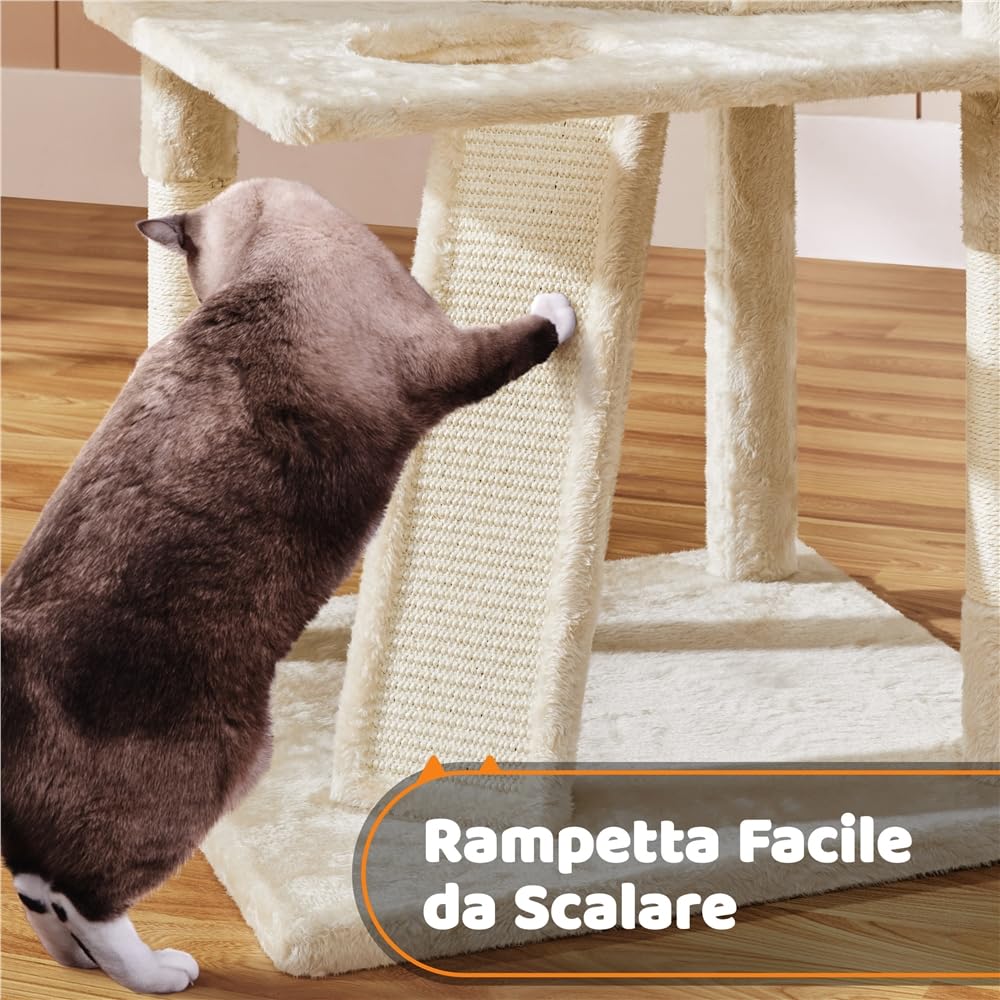 Yaheetech Albero Tiragraffi per Gatti 174 cm Gattini Giocattolo con Sisal Naturale Beige 55 x 55 x 174 cm