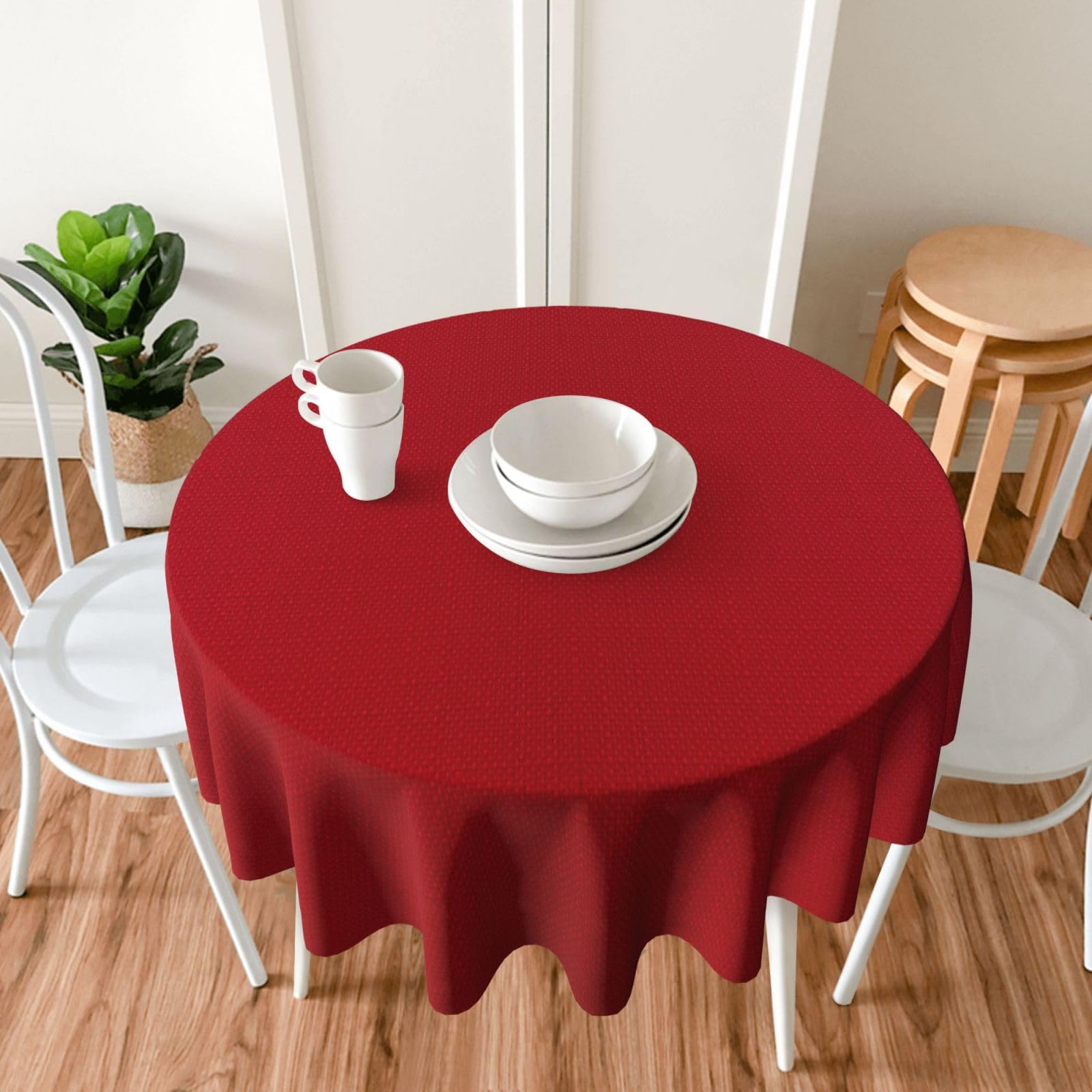 SASTYBALE Red Round Tablecloth 70 Inch / 178 cm, 200 GSM Faux Linen