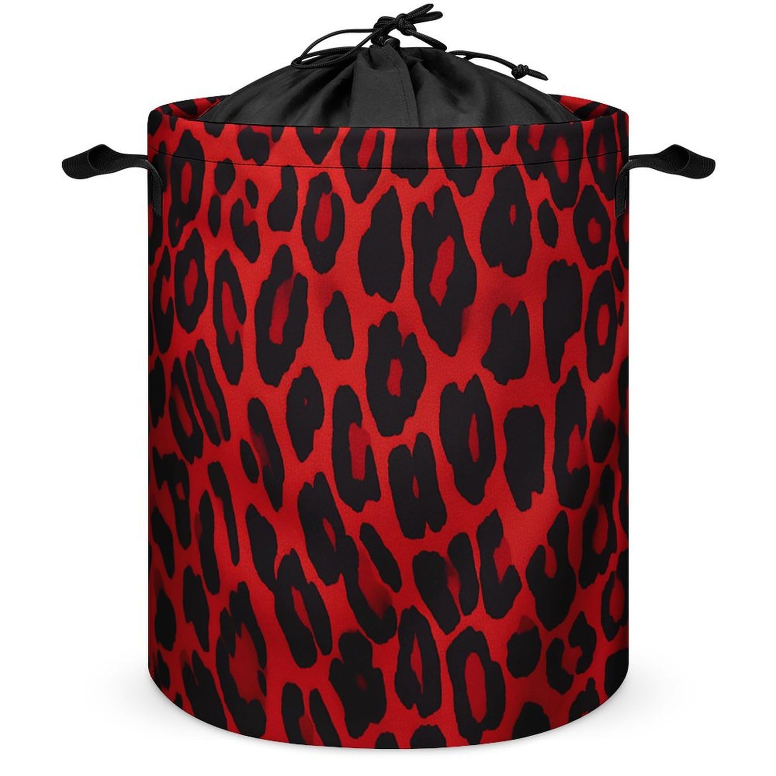 Panier à linge léopard rouge pliable grand format avec poignées