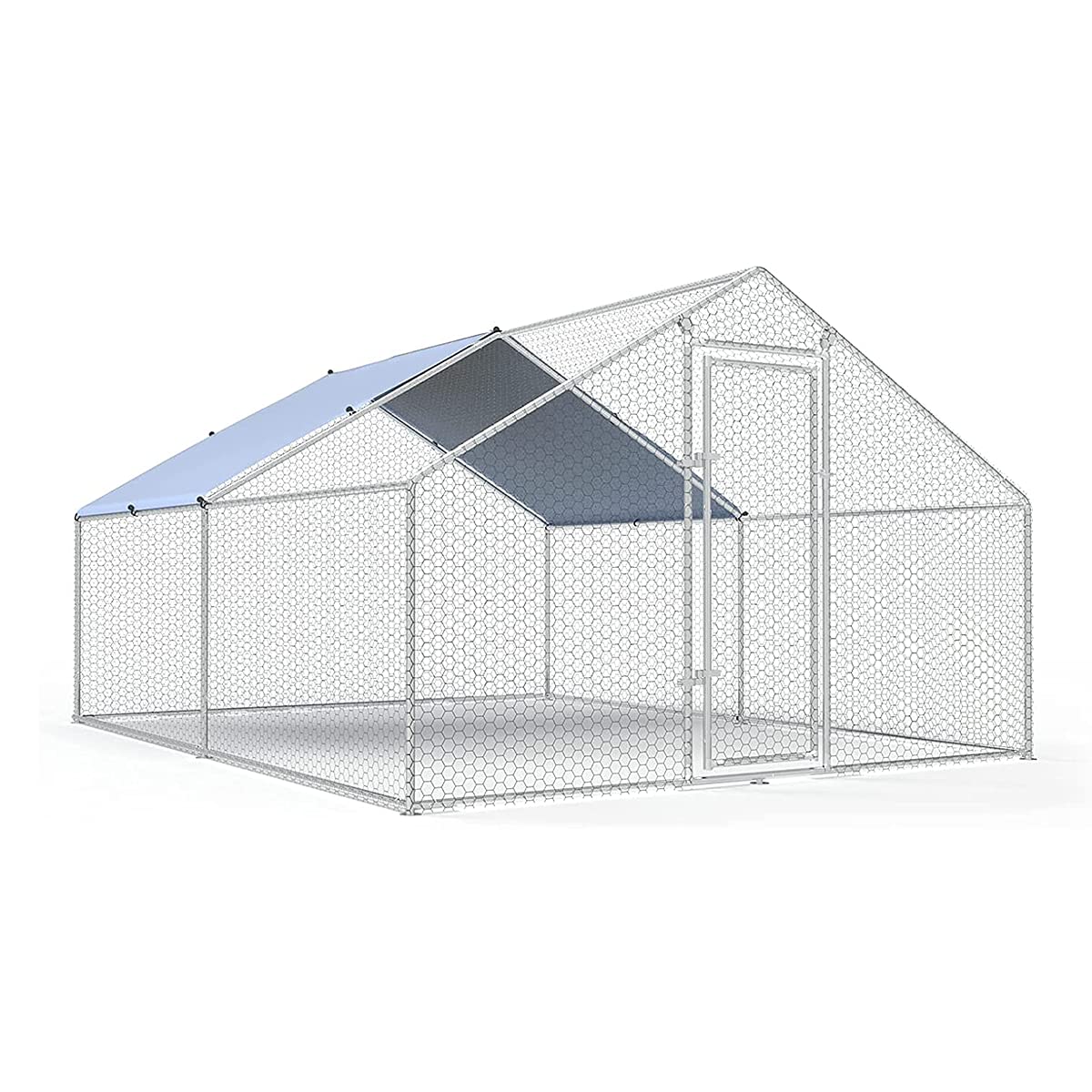 Large Metal Chicken Coop Walk-in Poultry Cage Chicken Run Pen Duck House with Waterproof and Anti-Ultraviolet Cover for Outdoor Farm Use Spire Roof(10' W x 13.2' L x 6.4' H)