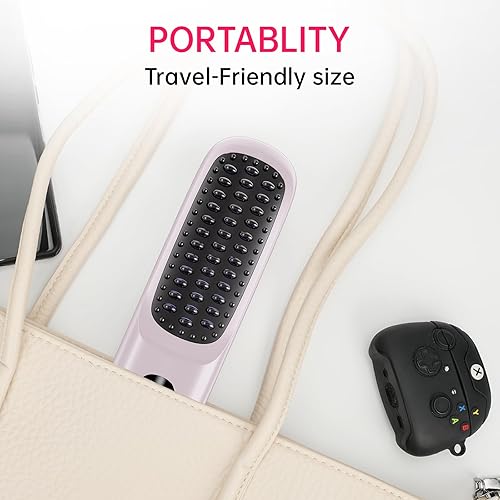 Miniatura 6 de Cepillo alisador de pelo inalámbrico para viajes, 200 millones de iones negativos, peine alisador de cabello portátil para mujeres con pantalla LED