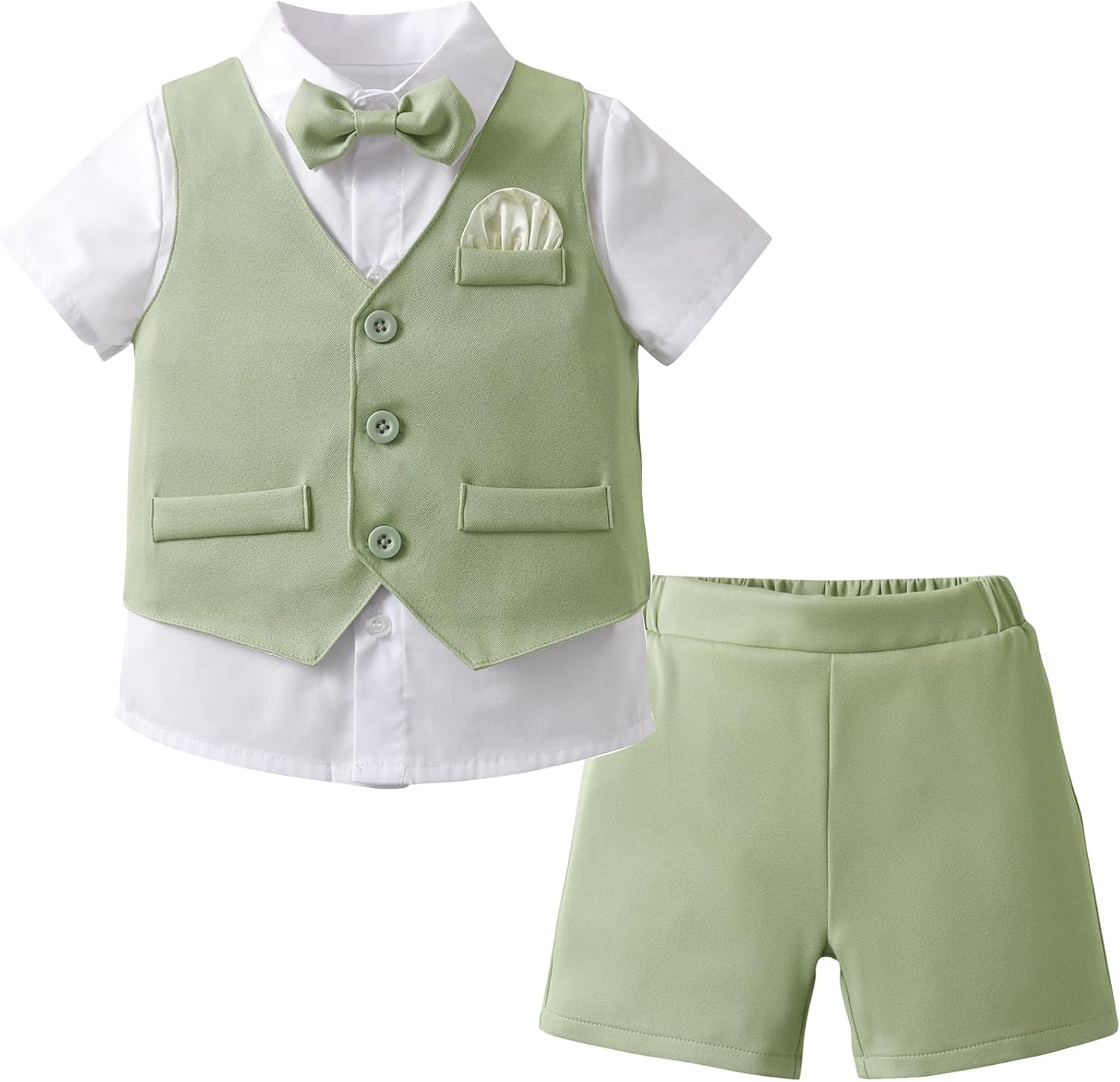 Boarnseorl Baby Boys Shorts Sets, Infant Shirt+Shorts+Bow Tie+Vest Outfits Suits
