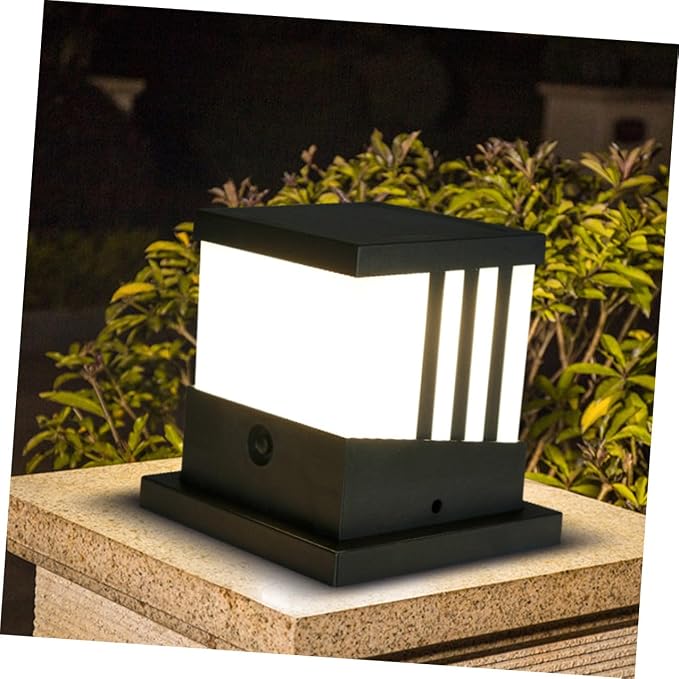 Lámpara solar de poste para jardín negro miniatura 7