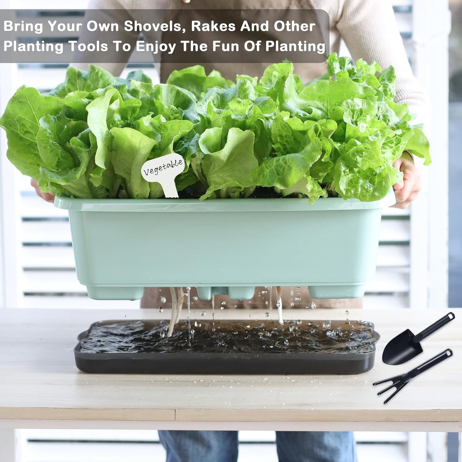 Window Box Planter 6 Pcs, 18 Inches Rectangle Flower Pots with Drainage Holes and Trays, Vegetable Planters for Windowsill Patio Garden Balcony Home Porch Yard Indoor Outdoor (Green, 18*10*6 inch)