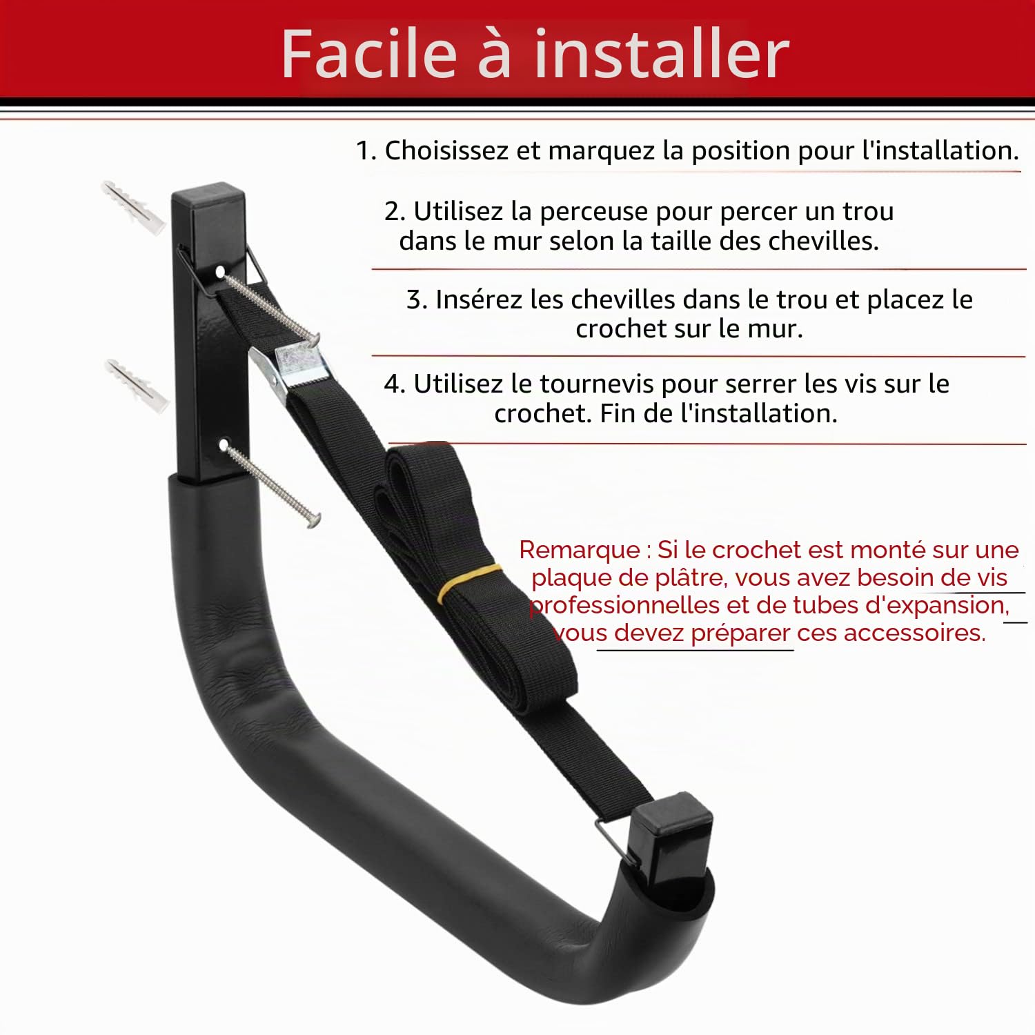 Porte-kayak, fixation murale pour garage et canoës pour kayak ou paddleboard, crochets résistants (38 cm x 26,7 cm)