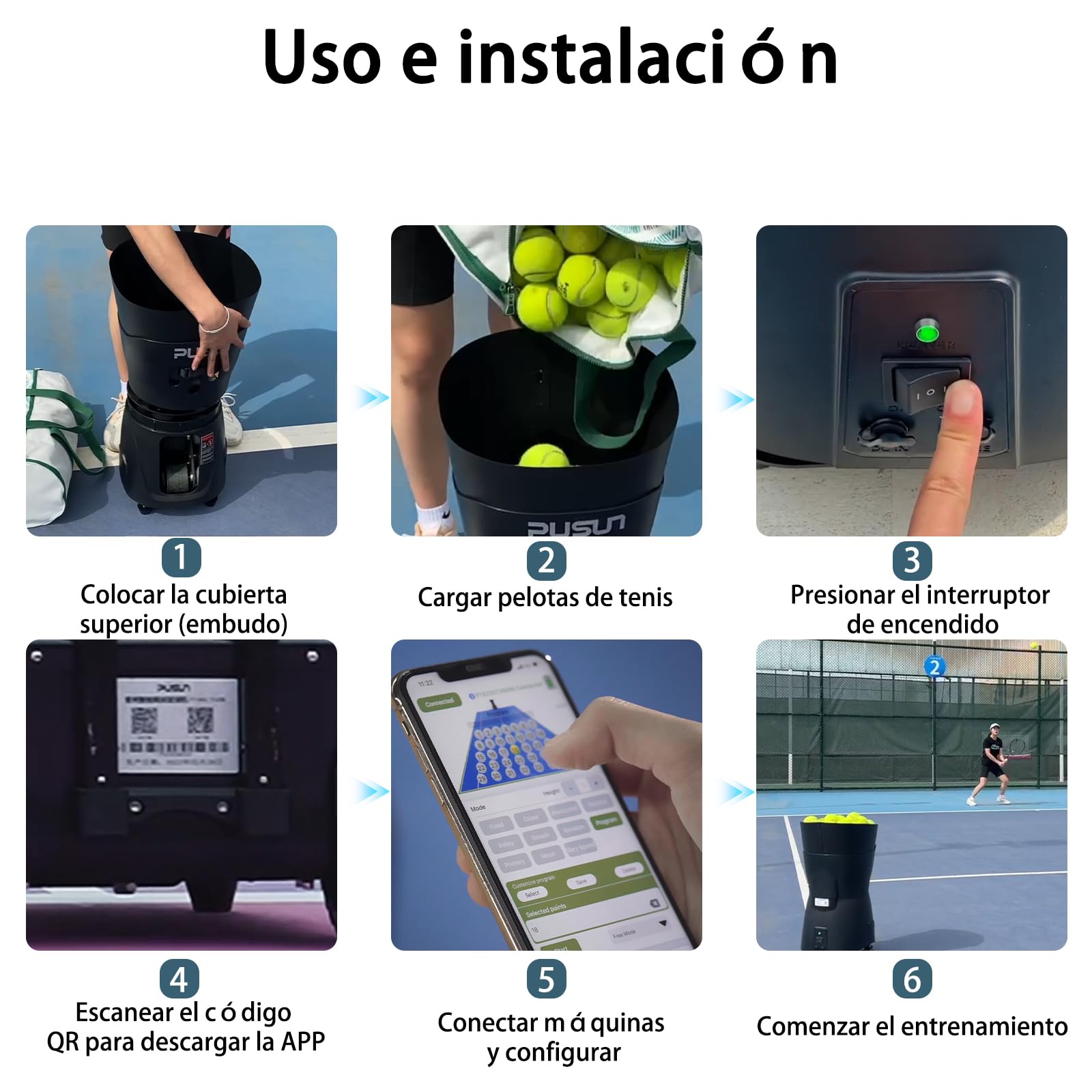 PUSUN PT-Mini Pro-Mini Máquina Lanzapelotas de Tenis Profesional | Ideal para Principiantes | Control App | Ligera y Portátil | para Uso Interior y Exterior | 3-5 Horas de Batería