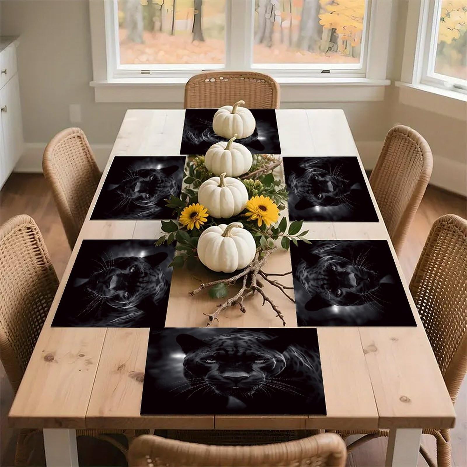 Animal Panther Placemats Non-Slip Heat Resistant Table Mats Flax Washable Cloth Place Mats Easy to Clean Premium Placemat for Kitchen Dining Table Decor Party Outdoor