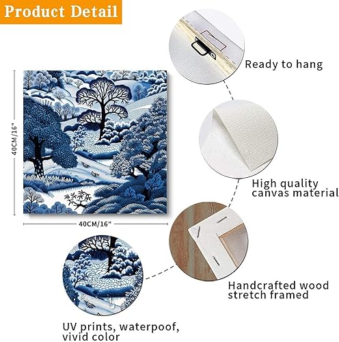 Miniatura 3 de Yelolyio Lienzo chino azul y blanco índigo, arte de pared, divertido lienzo retro para cuarto de servicio, baño, baño, decoración del hogar,