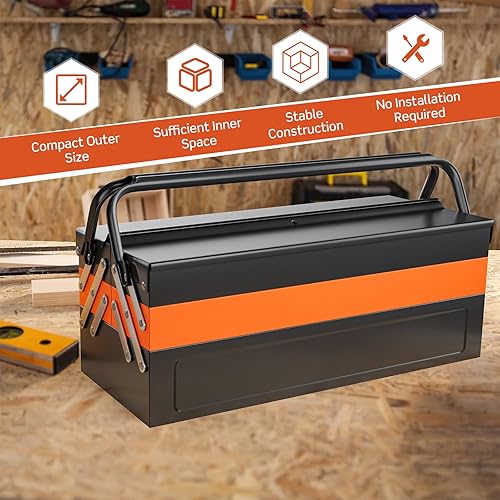 Miniatura 4 de Nightcore - Caja de herramientas de metal de 27 x 21 x 8.5 pulgadas, caja de herramientas voladiza de 5 bandejas con 3 niveles, organizador plegable