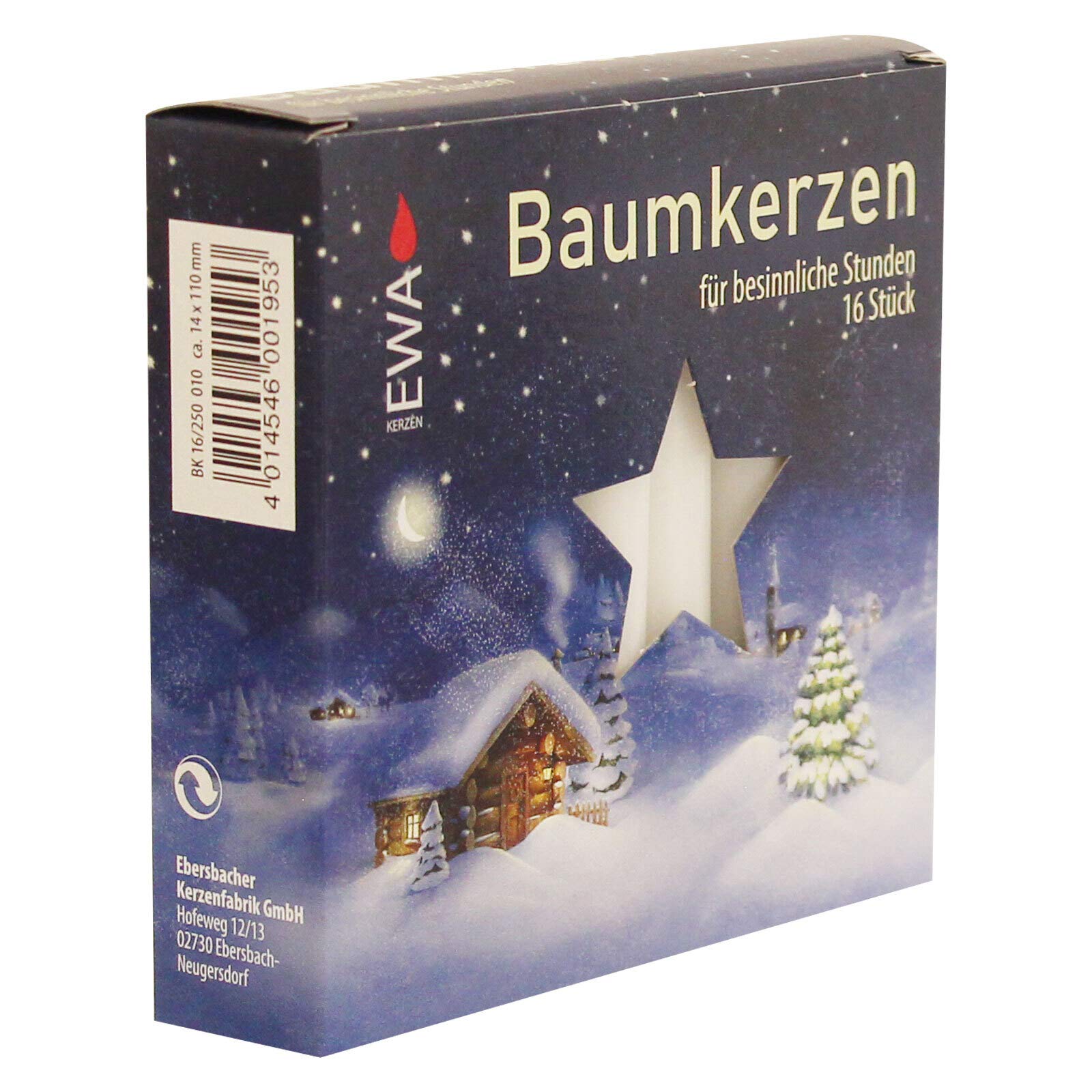 20er Pack Baumkerzen weiß ca. 14 x 110 mm (20 x 16 Stück) Weihnachtskerzen, Christbaumkerzen, Pyramidenkerzen
