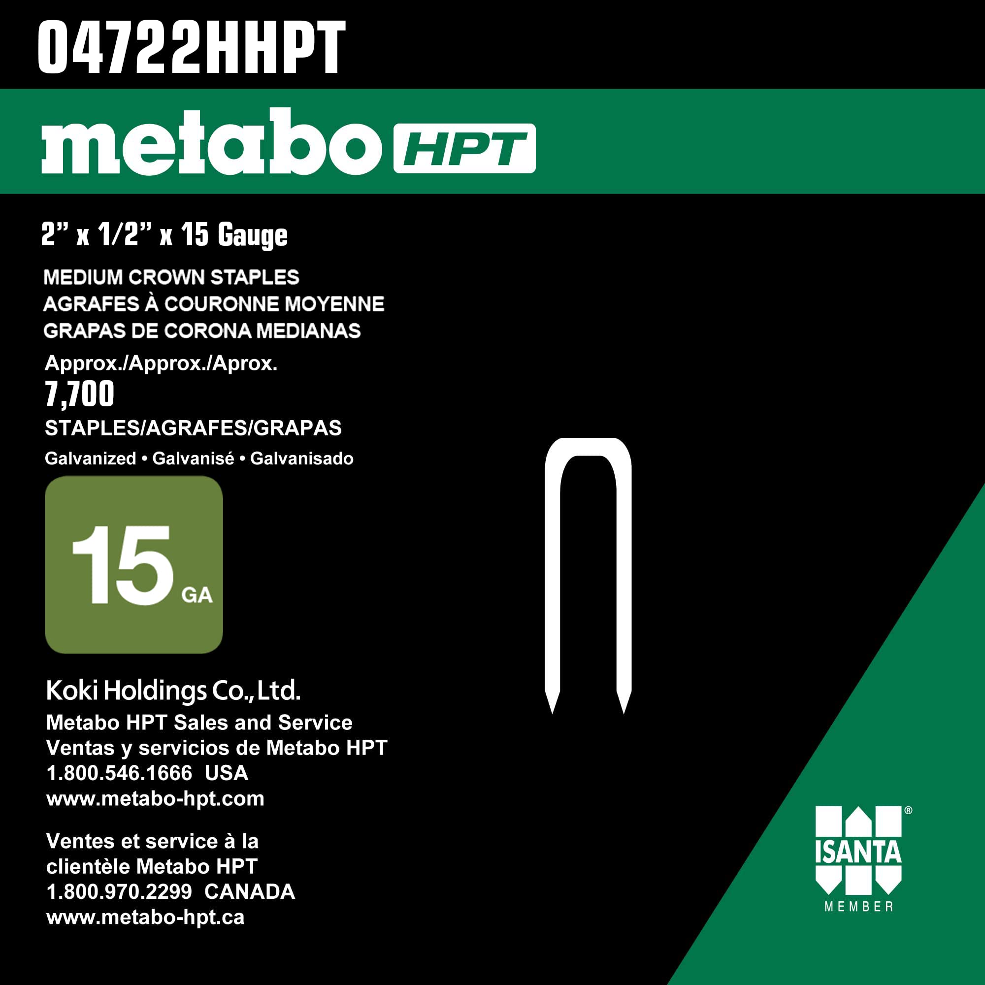 Metabo HPT Flooring Staples, 2" x 15 GA, Galvanized, For N5010AB, 7700 Count (04722HHPT)
