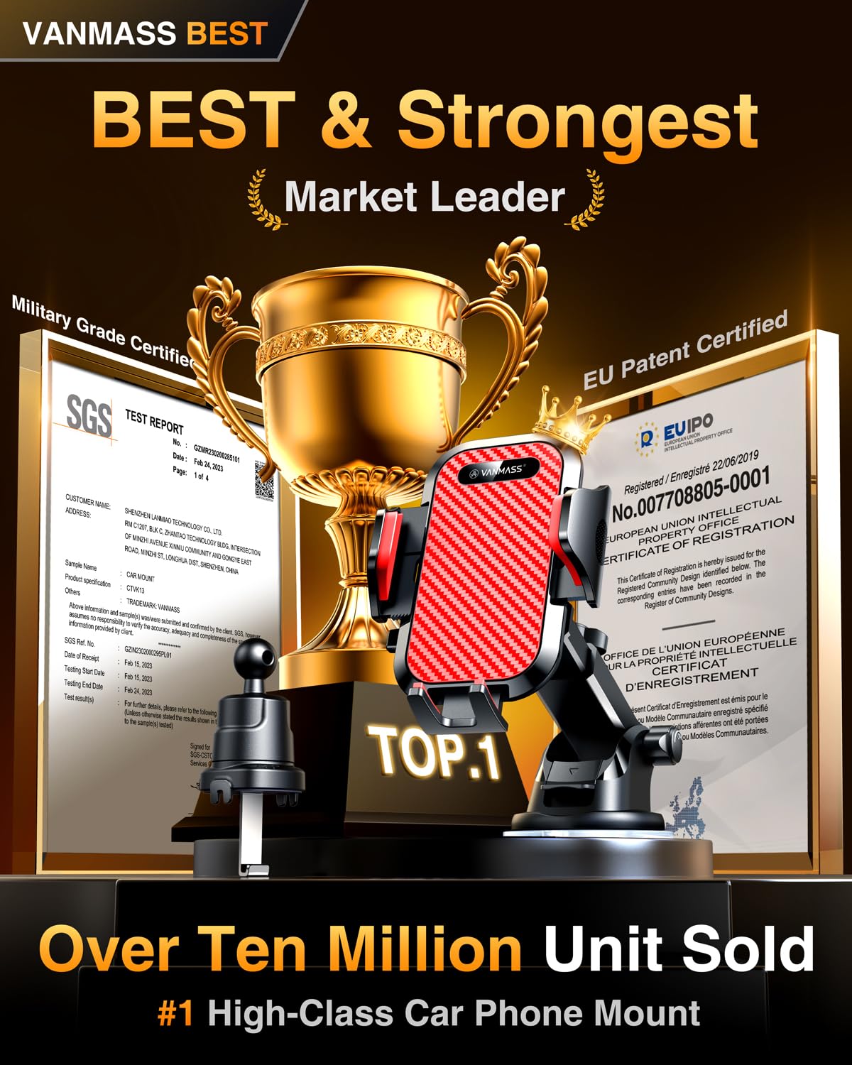 VANMASS Phone Holders for Your Car Ultimate Phone Mount Military-Grade Windshield Dashboard Vent【Newest Best Strongest】 Cell Phone Car Mount for iPhone 17 Pro Max 16 15 Samsung Android,Carbon Black: Red