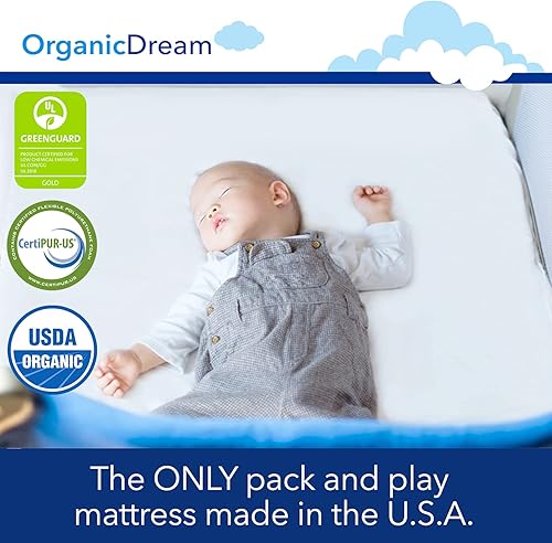 Miniatura 4 de Organic Dream Pack and Play Mattress I de doble cara I Firm Infant Side + Memory Foam Toddler Side I Plush 100% Organic Cover I Fits Most Pack N