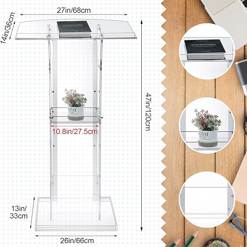 Miniatura 2 de Podio de acrílico transparente, púlpito de iglesia con estante de almacenamiento, púlpitos de aula para conferencias, discursos de iglesia, bodas,