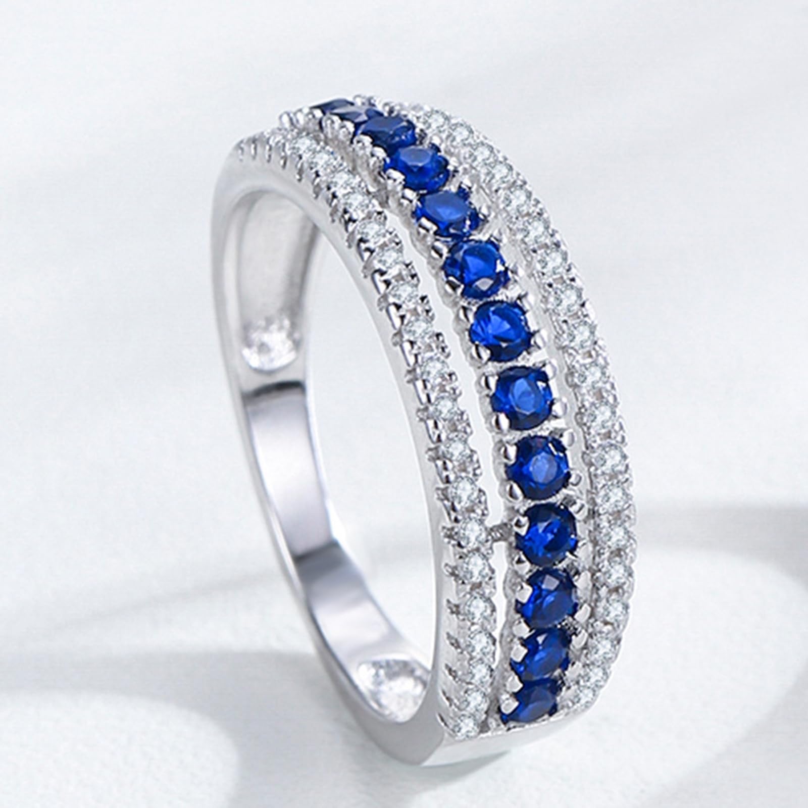 Bague éternité en or blanc 9 carats, bague de fiançailles, bague de fiançailles saphir de laboratoire moissanite bleue