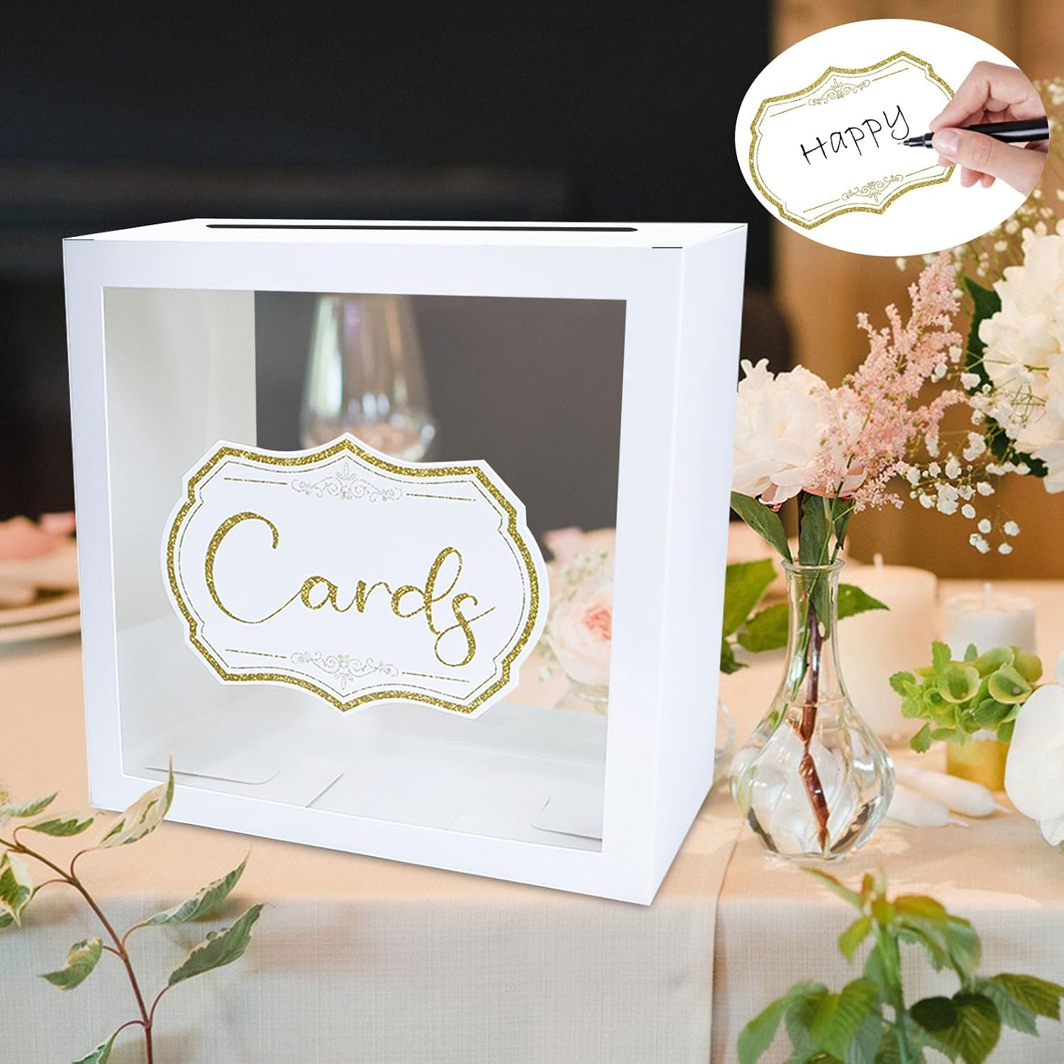 White Card Box for Party Clear Gift Card Box Holder with Cards for Wedding Reception Bridal Shower Baby Shower Birthday Graduation Party Envelope Box