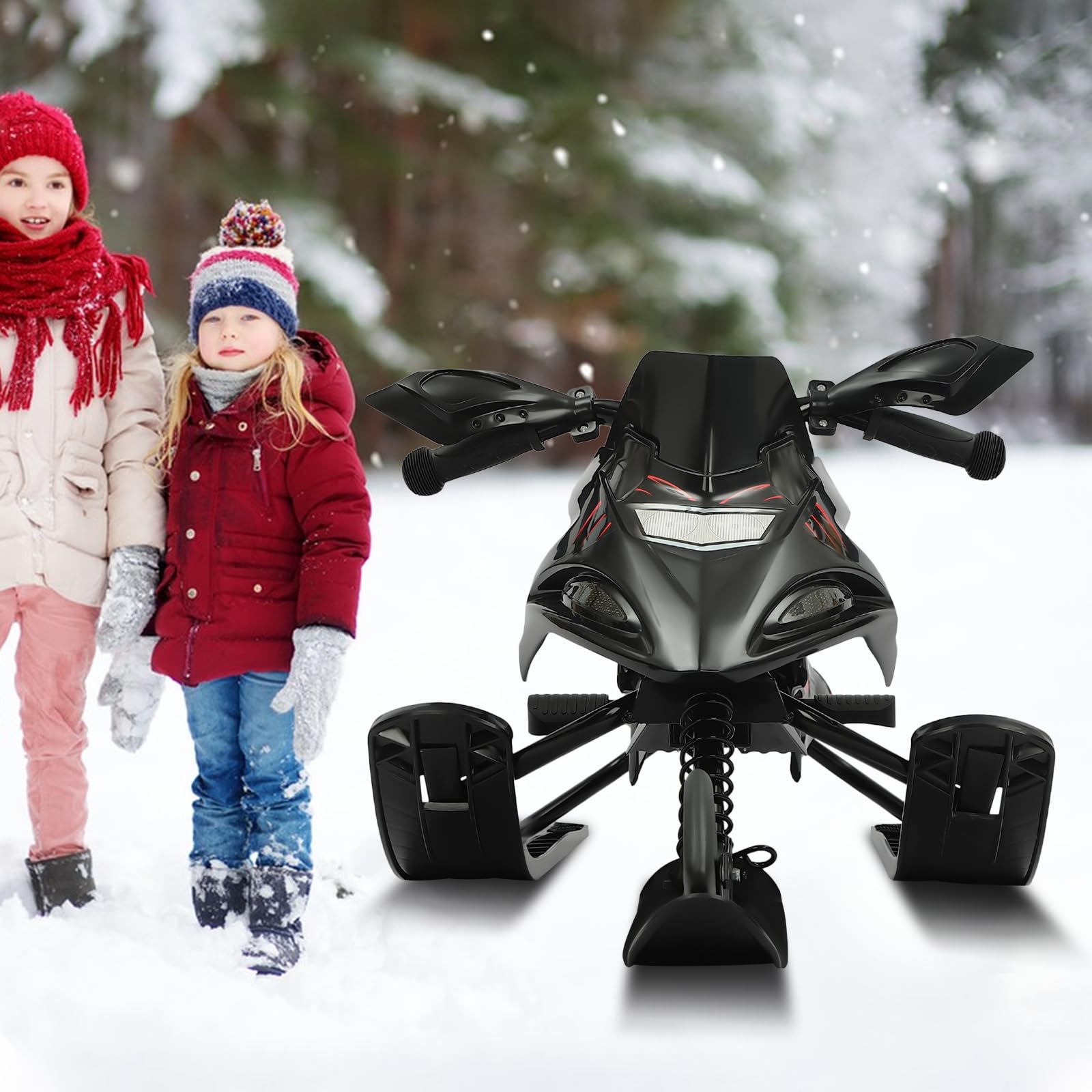 Luge de direction avec freins à pied pour enfants, avec corde de traction automatique et amortisseur pour enfants et adultes, charge maximale 80 kg, luge à patins Skibob avec siège rembourré