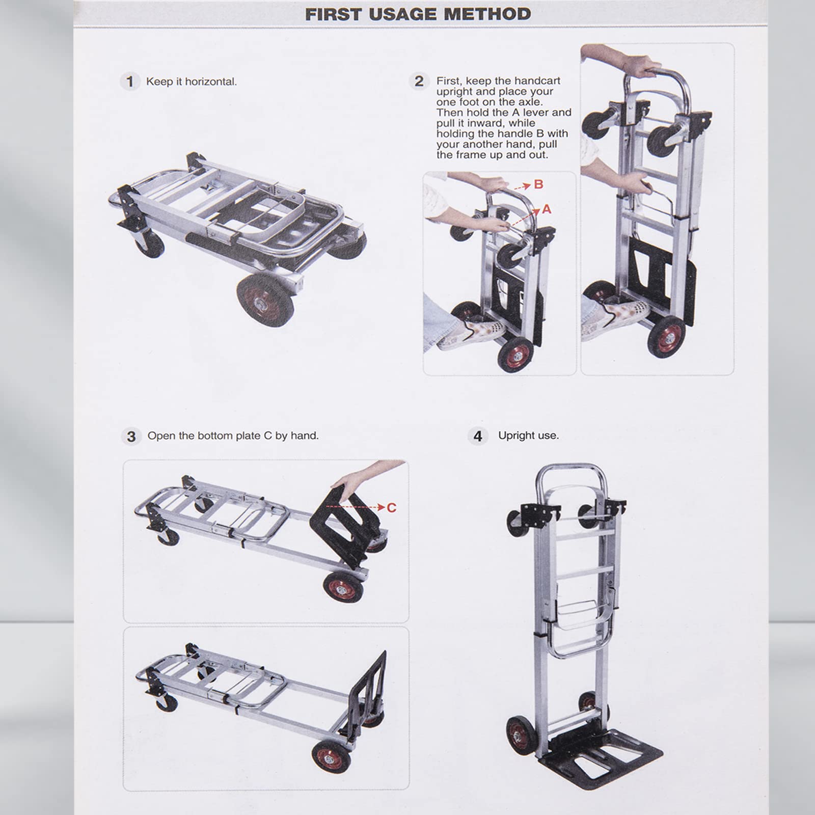 Folding Dolly UT Ultratech Folding Hand Truck - 150lb Capacity Portable Dolly With 4 Wheels & Bungee Cords Portable Dolly Cart