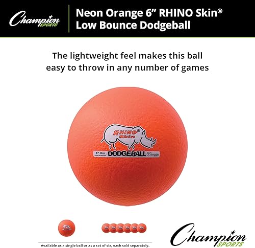 Miniatura 151 de Champion Sports Rhino Skin - Juegos de bolas de dodgeball de rebote bajo y individuales para juegos de juegos infantiles, PE, patio trasero y liga