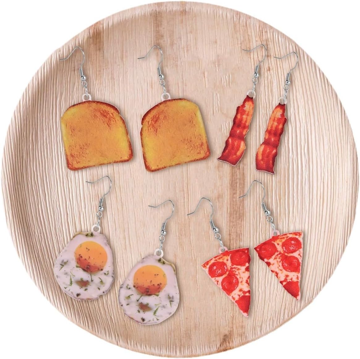 Food Earrings for Women Cute Poached Egg Pizza Bread Earrings Unique Funny Handmade Fried Bacon with Sunny Side up Egg Earrings Cartoon Food Earrings Set Acrylic 2D Food Jewelry Gifts - Image 7