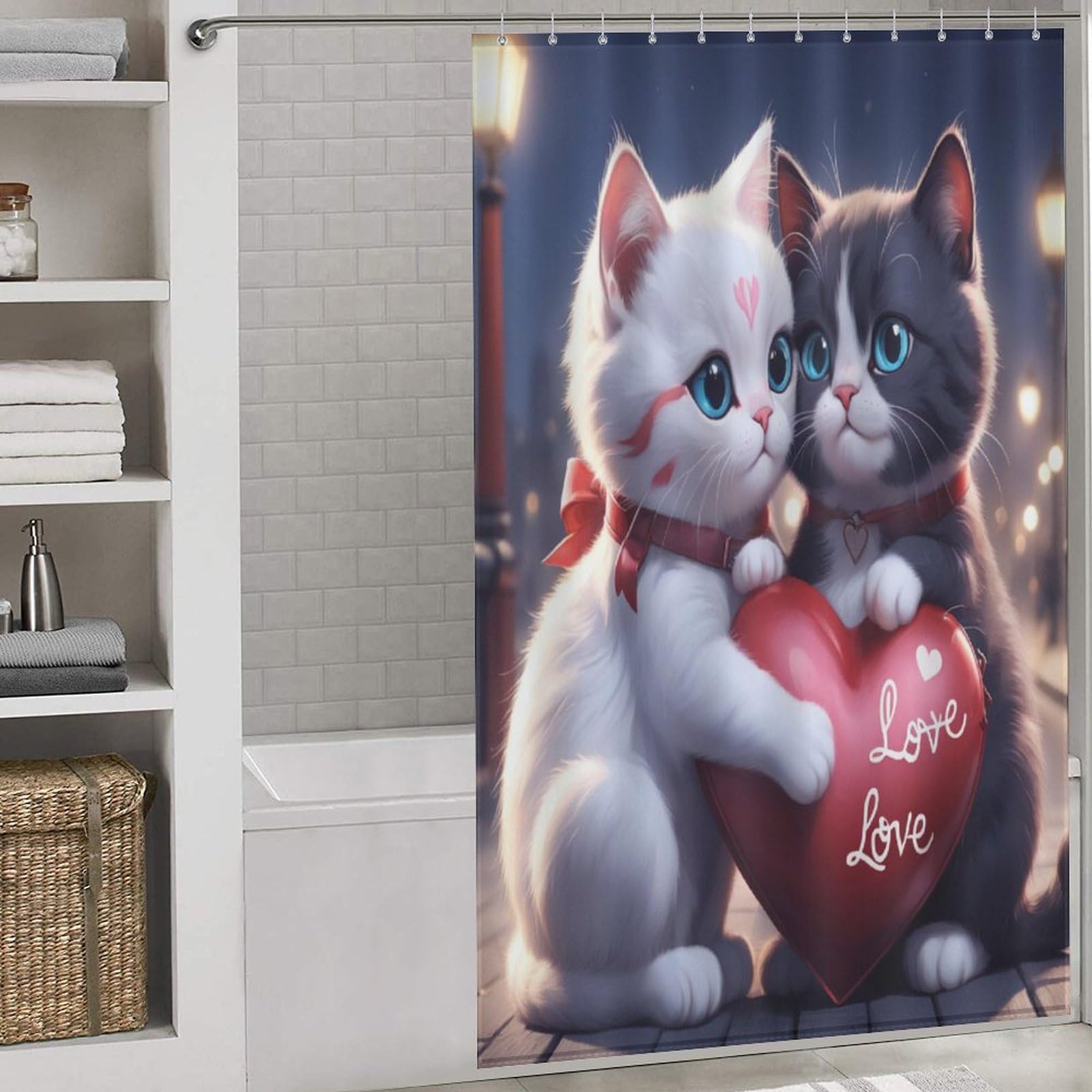 Rideau de douche lavable en machine polyester imperméable chat mignon 140x183