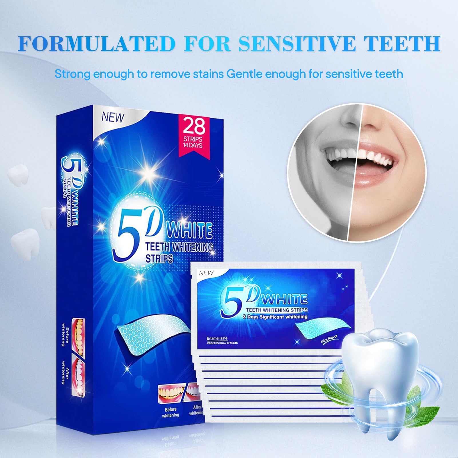 chimoo Sbiancante Denti,28 Striscie Strisce Sbiancanti Denti Sbiancante Denti Professionale kit Sbiancamento Denti Whitening Strips Rimuove le Macchie Profonde Teeth Rapid Whitening Sicuro per Smalto