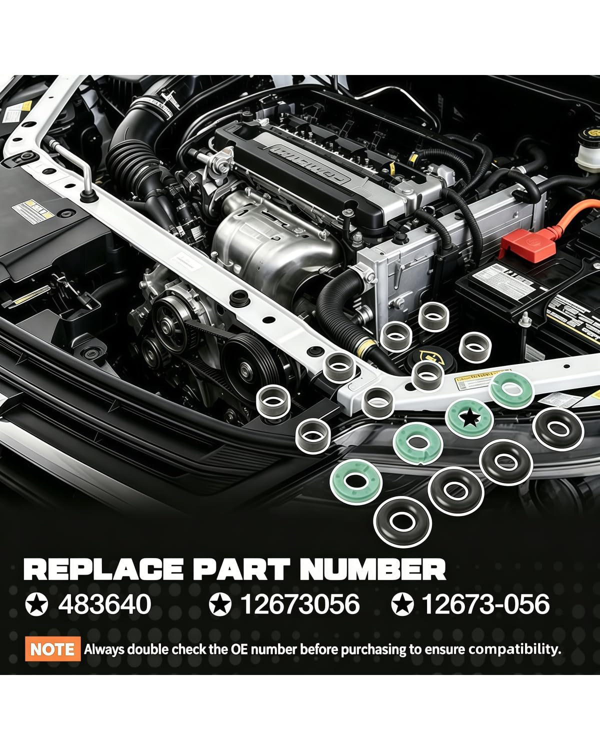 12673-056 483640 Fuel Injector Seal O-Ring Kit, Fit for Chevrolet Cruze Equinox Malibu 16Pcs