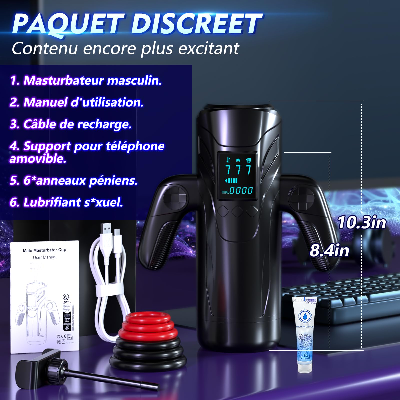 Masturbateurs Masculins Sex Toýs Homme-Automatique Masturbâteur Homme Mains Libres avec 7 Modes de Succion & Poussée et Vibration, Sex Toys Pour Adults Masturbateur Réaliste 3D avec Écran LED