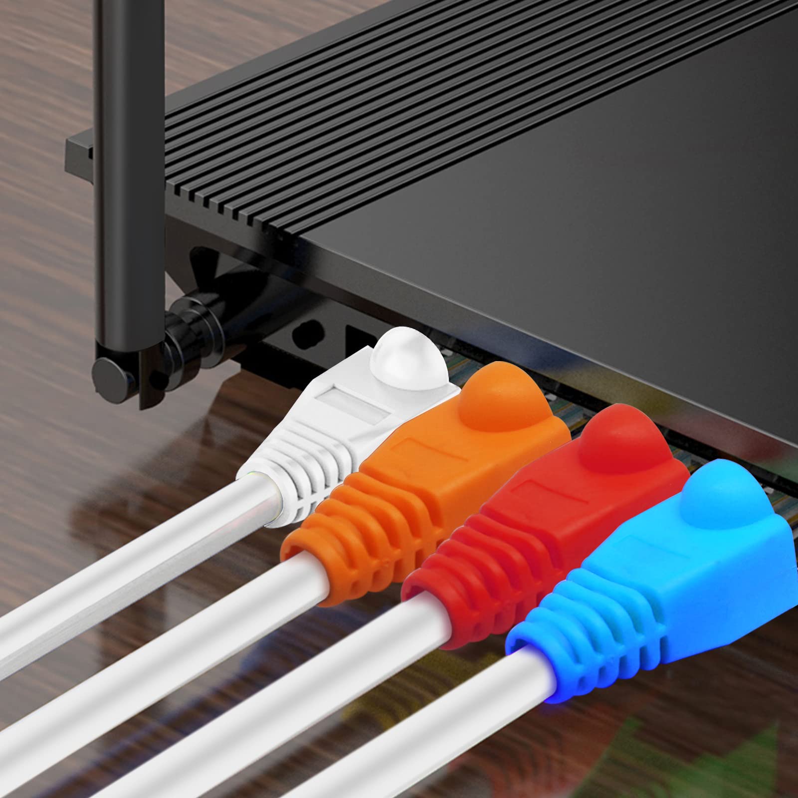 Miękkie plastikowe złącze kabla Ethernet RJ45 osłona butów odciążeniowych CAT5 CAT5E CAT6 CAT6E 100 szt. firmy Copapa (wielokolorowe)