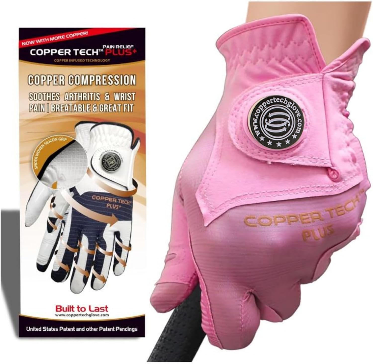 Women’s Golf Glove – Copper Infusion for Muscle Stiffness & Soreness, Compression Fit, Non-Slip Silicon Grip, Sweat-Wicking, USGA Approved – Left Hand, Pink/Pink