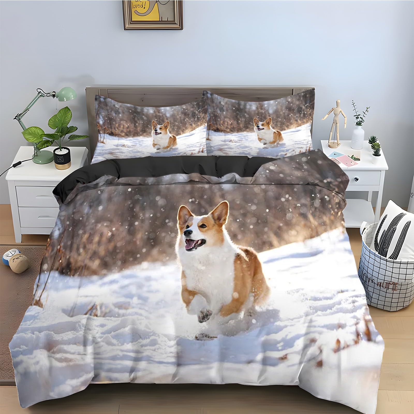 Housse de Couette 220x240 Corgi zippée pour en finir avec les couettes qui glissent du lit