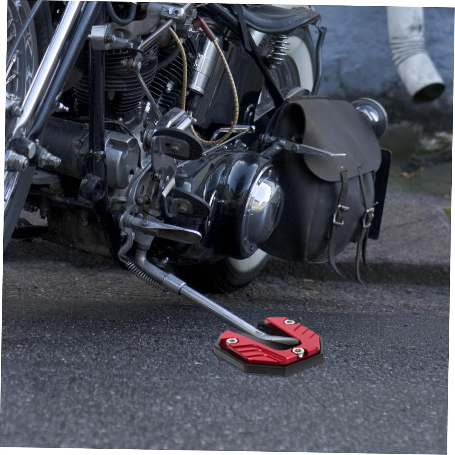 Motorcycle Kickstand Foot Side Stand Extension Pad, Red Stainless Steel