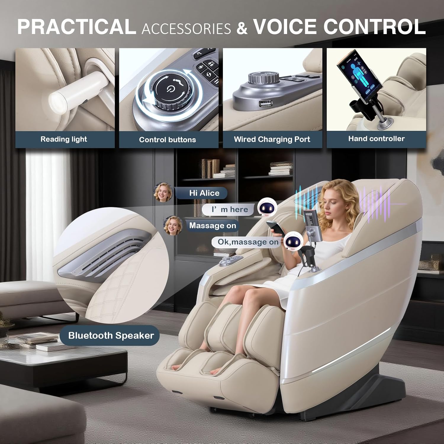 4D Massage Chair Full Body Zero Gravity 55" 166° Flexible SL-Track with Body Scan, Stretch, 36 Airbags, Heat - Shiatsu Knead, Foot & Calf Massage, Voice Control, 18 Auto Modes & 11 Techniques (Beige)