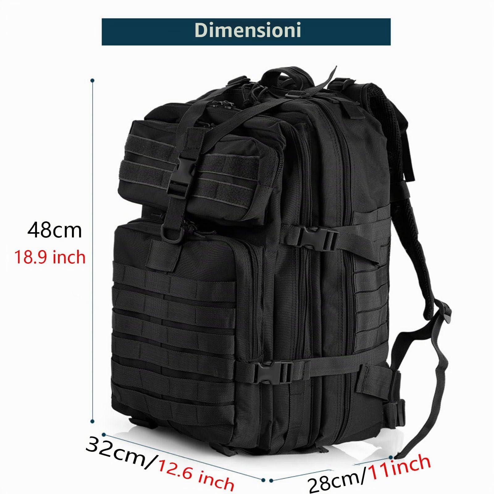 Zaino tattico da 50 litri con sistema molle, grande capacità militare, impermeabile, per emergenze di 3 giorni di caccia, escursionismo e campeggio, zaino per attività all'aperto