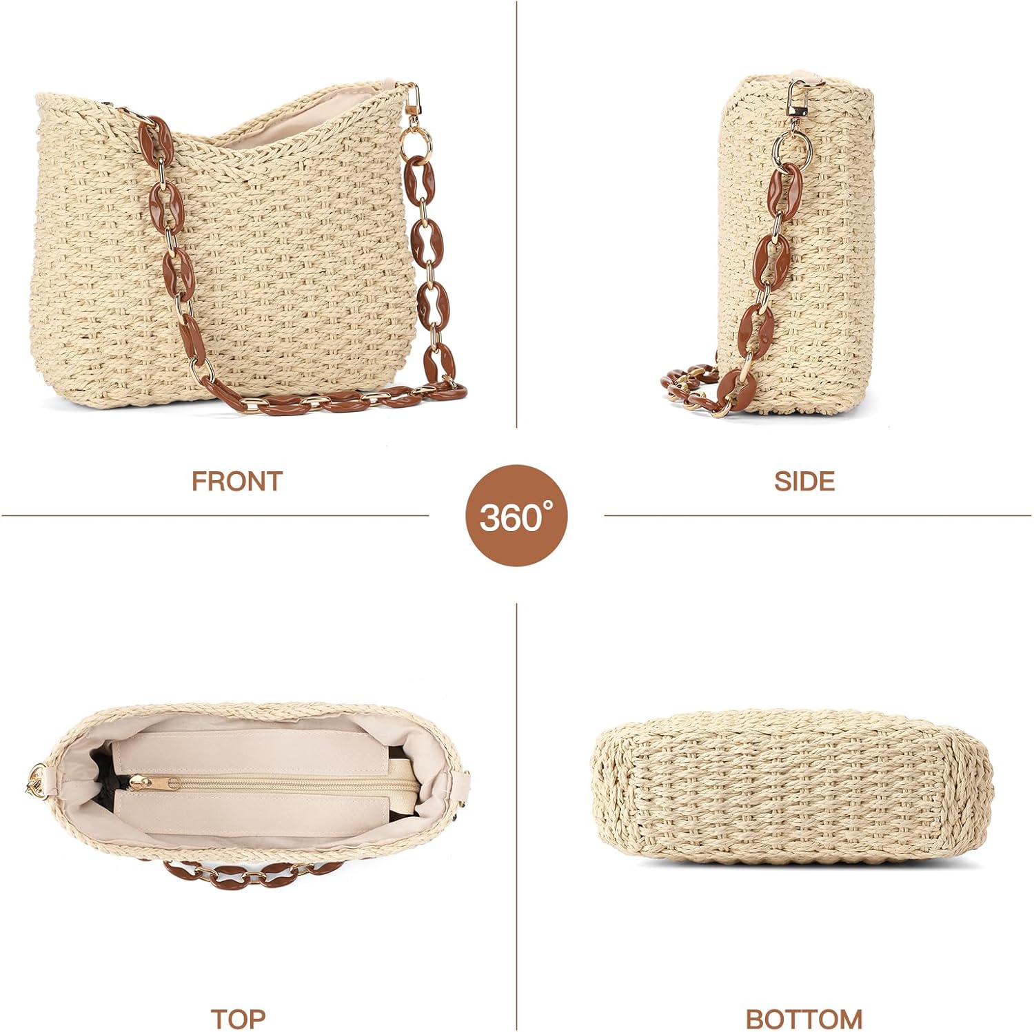 Straw Summer Purses for Women Cute Straw Crossbody Bag Woven Beach Shoulder Bag for Women Vacation - Image 5